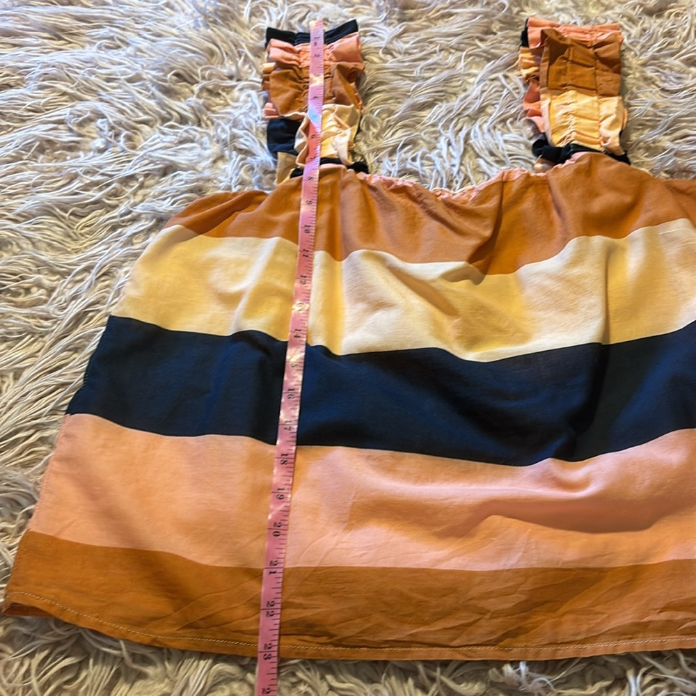 Striped Ruffle Strap Tank Top - Peach Multi - Picture 9 of 11